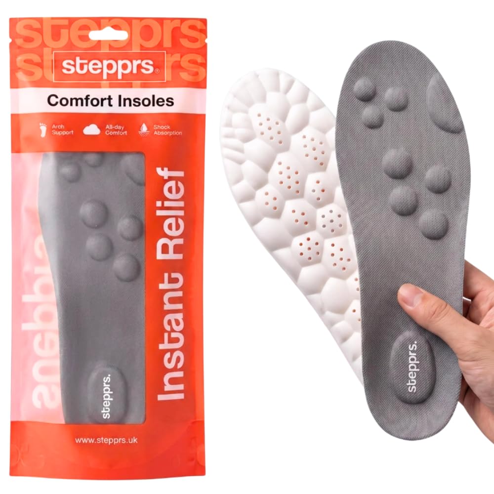 Original Stepprs Comfort Boosting Massage Insoles, 4D Memory Foam Thermal Insoles with Arch Support for Men and Women (Orange, EU 45-46)