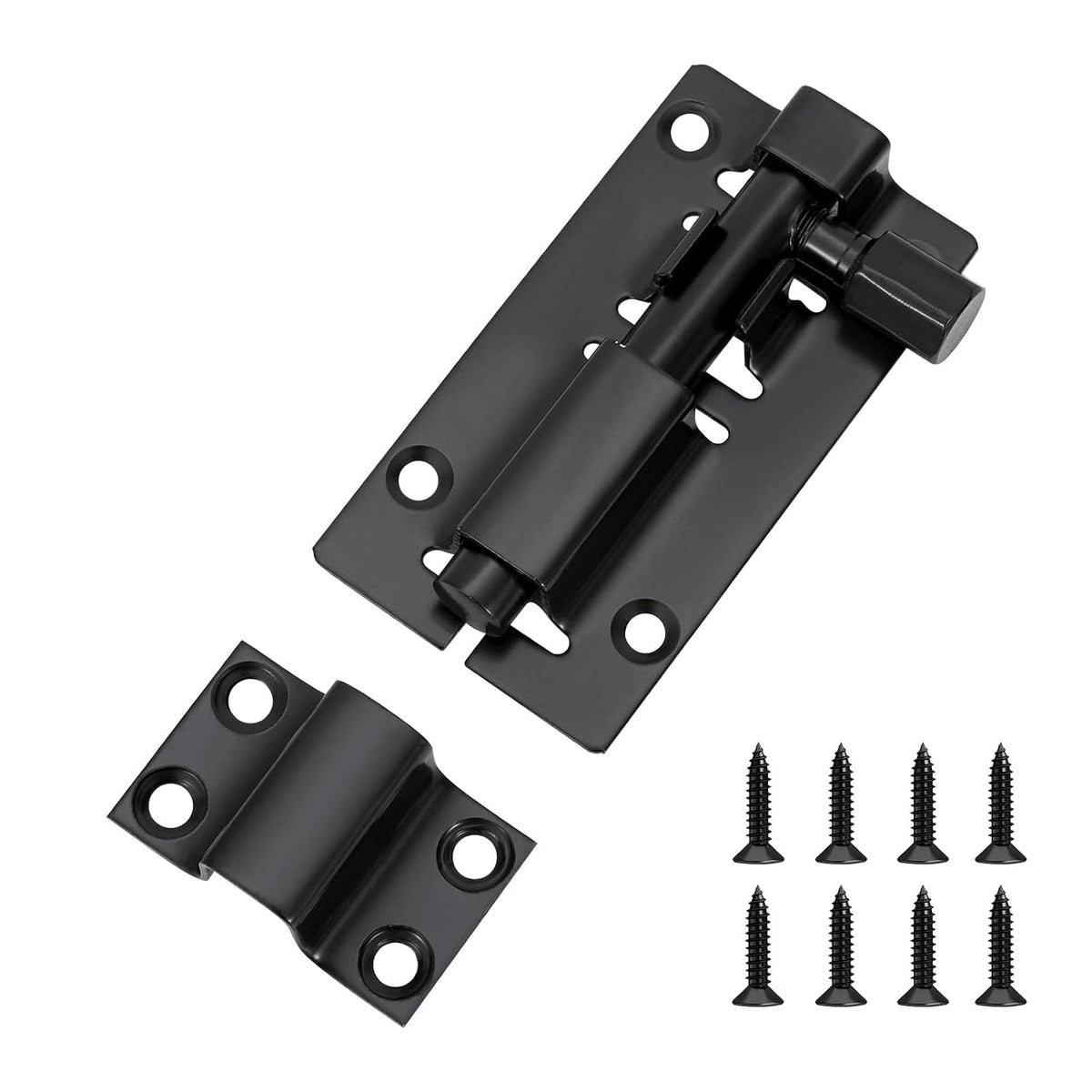 Door Lock Bolts 3"(75mm), Heavy Duty Black Door Latch Slide Bolts Lock with Screws for Bathroom Bedroom Shed Garden Toilet, 3 Inch