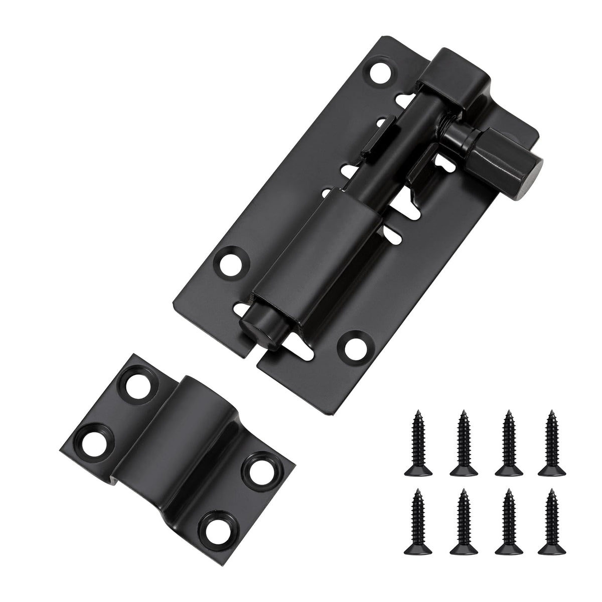 Door Lock Bolts 3"(75mm), Heavy Duty Black Door Latch Slide Bolts Lock with Screws for Bathroom Bedroom Shed Garden Toilet, 3 Inch