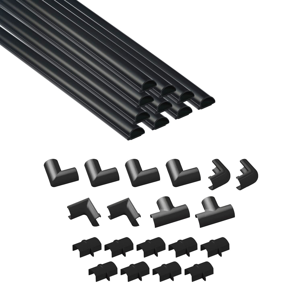 D-Line 30x15mm Cable Trunking 4m Multipack, Half Round Profile, Self-Adhesive Wire Cover, Paintable Cable Management - 10x 30mm (W) x 15mm (H) x 40cm Lengths and Accessories - White