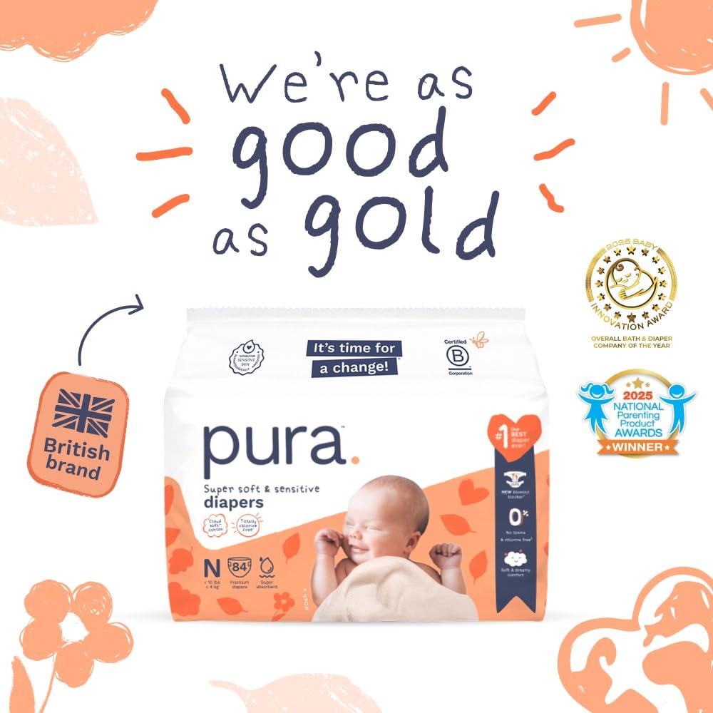 Pura Nappy Size 1 (2–5kg) 25 Count Sensitive Skin