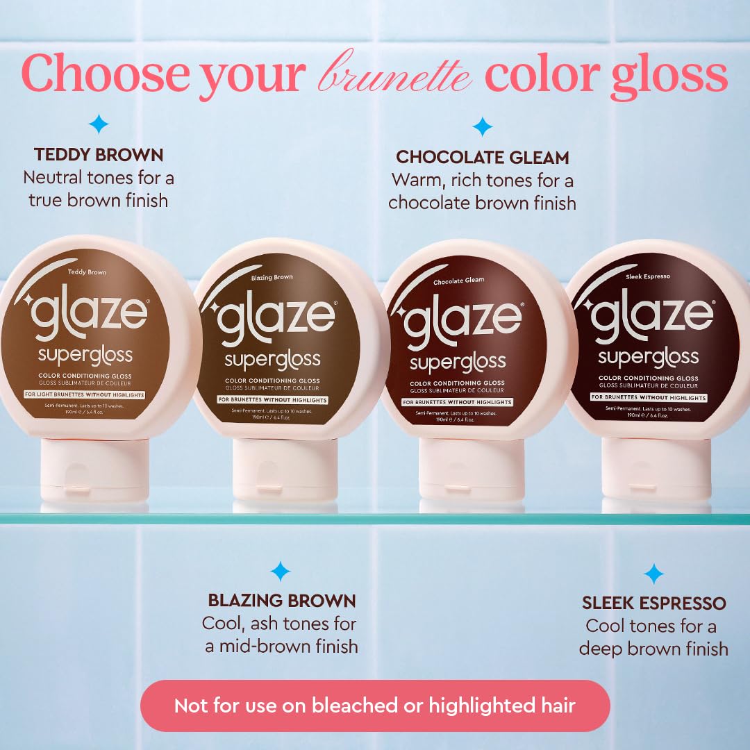 Glaze Supergloss Color Conditioning Gloss – Hydrating Semi-Permanent Colour Hair Gloss & Shine Boost – For Natural, Unbleached Dark Brown Hair – 190ml - Sleek Espresso