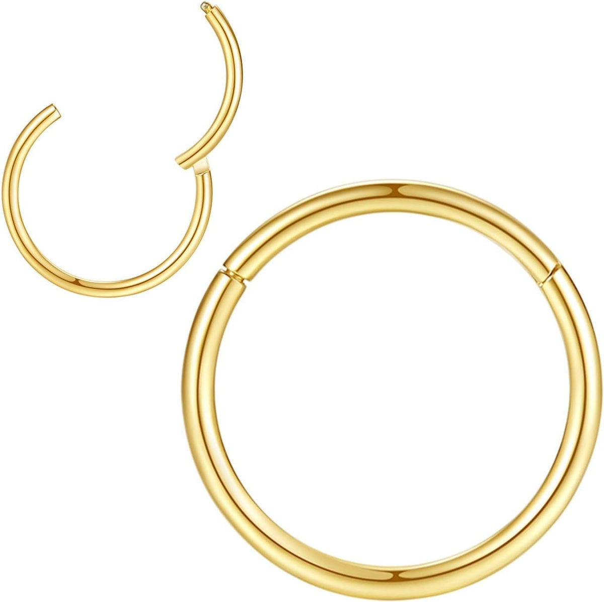 316L Surgical Steel Hinged Nose Rings Hoop Suptum Ring Body Piercing Lip Rings Helix Cartilage Rook Earrings 20G 18G 16G 14G 12G 10G 8G, Diameter 5mm to 16mm, Gold-Rose Gold-Silver-Black