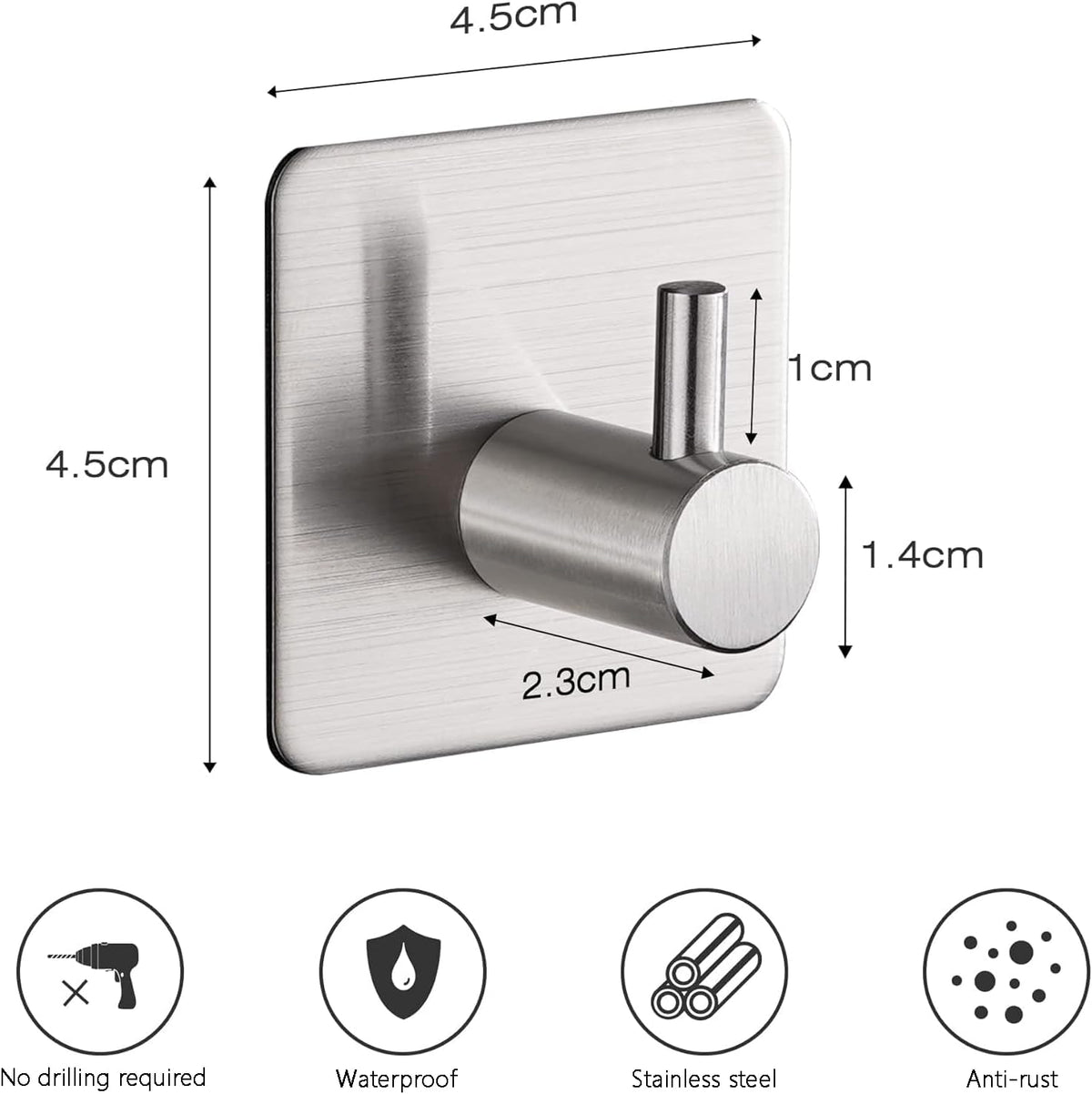 Aikzik 4 Pack of Self Adhesive Hooks, Max 8kg Load Sticky Hooks, Tea Towel Hooks, Versatile Self-Adhesive Wall Hooks for Use in Bathrooms, Kitchens, Doors, Cupboards, Bed Curtains, Towels, Key