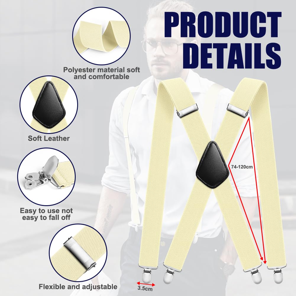 Aomig Mens Braces, Mens Suspenders with Strong Metal Clips, 3.5cm Wide Heavy Duty Suspenders for Men Women Business Wedding Casual