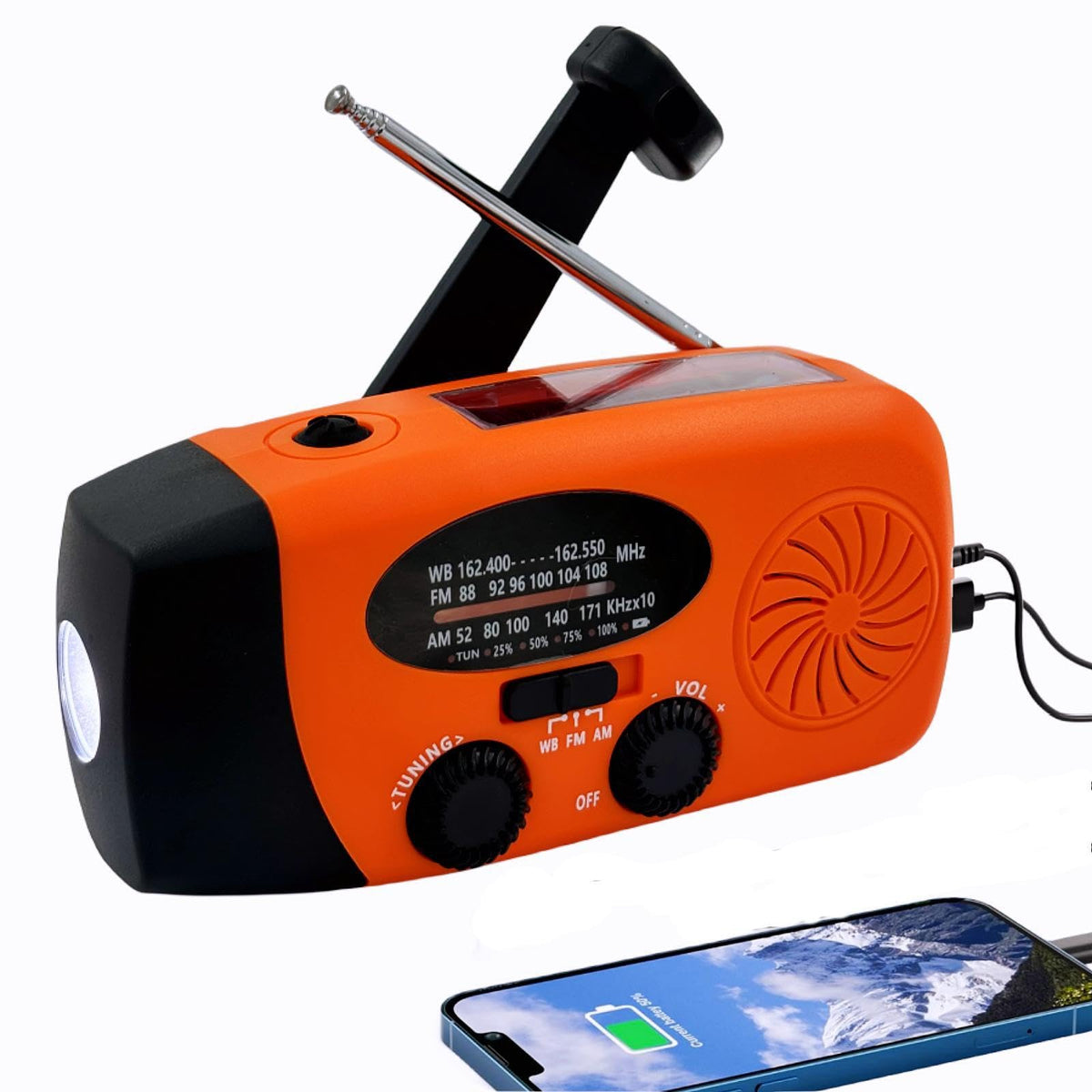 5000mAh Wind Up Solar Radio, Emergency Crank Weather Radio, FM/AM Radios