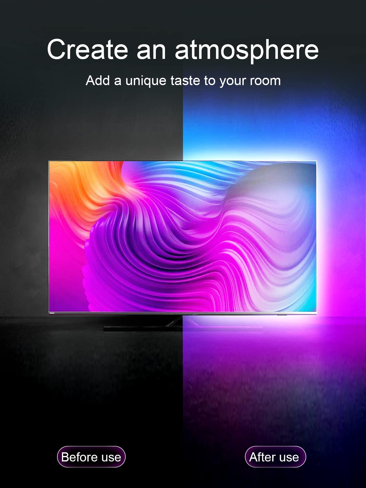 KANTUTOE TV Lights, 4m RGB LED Strip Lights for 32-55 Inch TV, Music Sync Bluetooth APP and Remote Control, USB Powered for Gaming/Bedroom