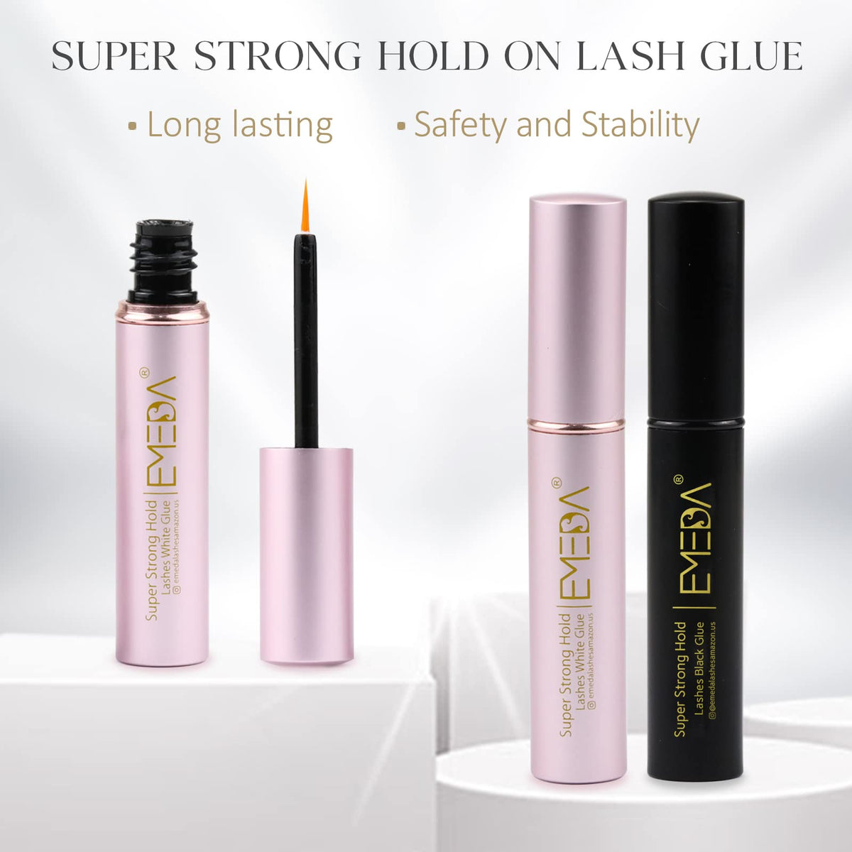 EMEDA Super Strong Hold False Eyelash Glue Professional Latex Free Lash Glue Waterproof Lash G lue Transparent Strip Eyelash Adhesive White and Clear