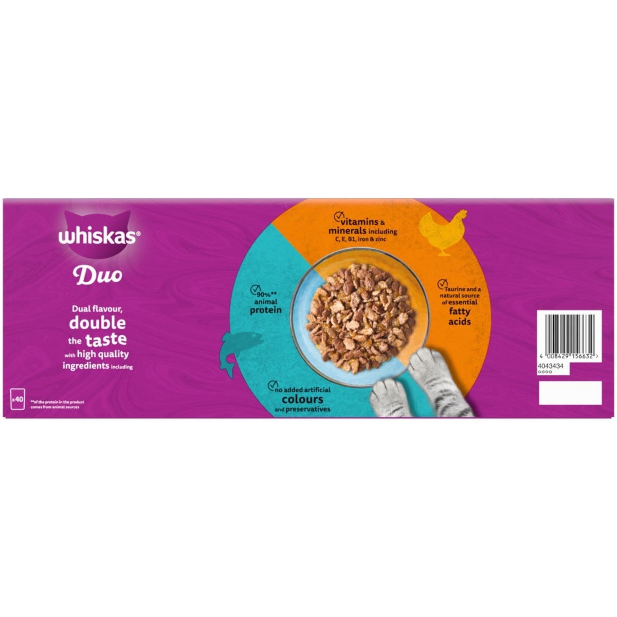 WHISKAS DUO Adult Wet Cat Food in Jelly 12x85g Surf & Turf (Pack of 4)