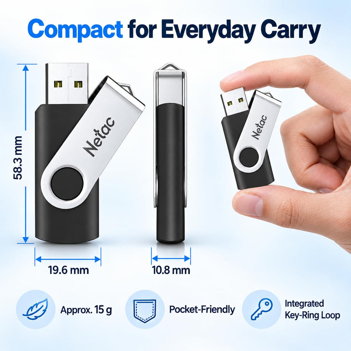 Netac 64GB USB 2.0 Flash Drive, Swivel Design Memory Sticks, Pen Drive, Usb Sticks for Data Storage, Zip Drive and jump Drive with LED Light