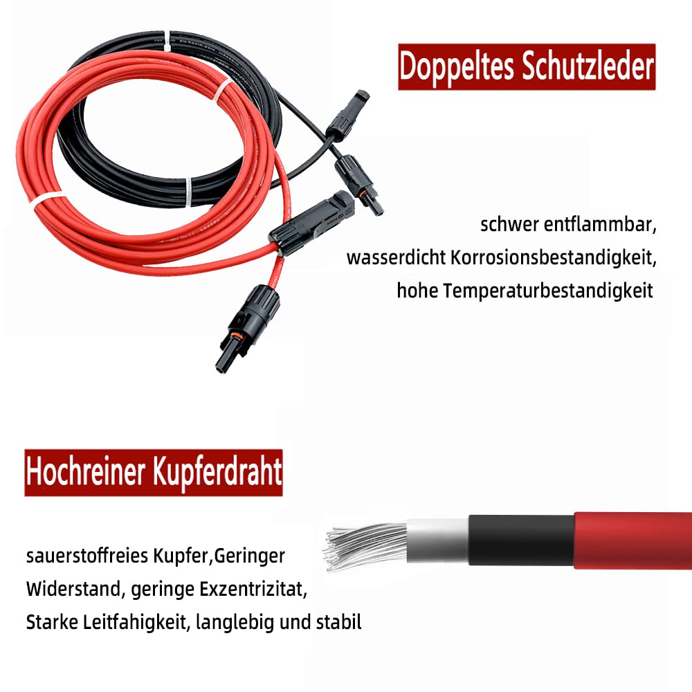 Solar Panel Extension Cable -1M/2M/3M/5M/10M/20M/30M 10AWG(6mm²/4mm²)，Harness Wiring Wire Adapter with Connector，Tinned Copper Electrical Wire Cable- Red+Black (4mm²3M)