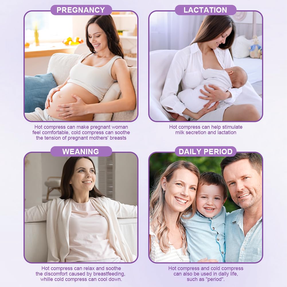 3-in-1 Breast Cooling Gel Pads, 2 Pack Hot & Cold Breastfeeding Gel Pads, Breast Feeding Essentials Reusable Gel Cooling Pad, Postpartum Essentials, for Nursing & Nipples Pain Relief, Mastitis