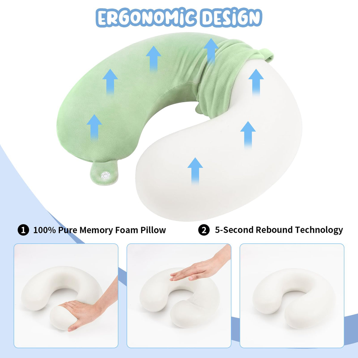 WENGX Travel Neck Pillow With Storage Bag Memory Foam Head Support Flight Pillows Cushion for Airplane Train Car Office Travel Essential for a Long Hauls Sleeping Rest(Pale Pink)