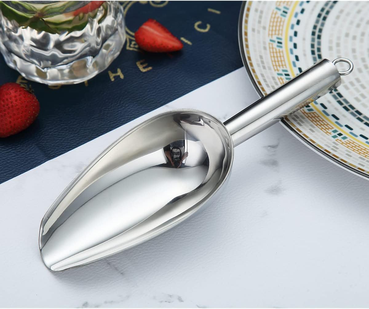 Berglander Stainless Steel Ice Scoop 6 OZ, Multipurpose Scooper for Kitchen, Bar, Party, Wedding, Pet, Animal, Dog Food, Beach Shovel (Silver)