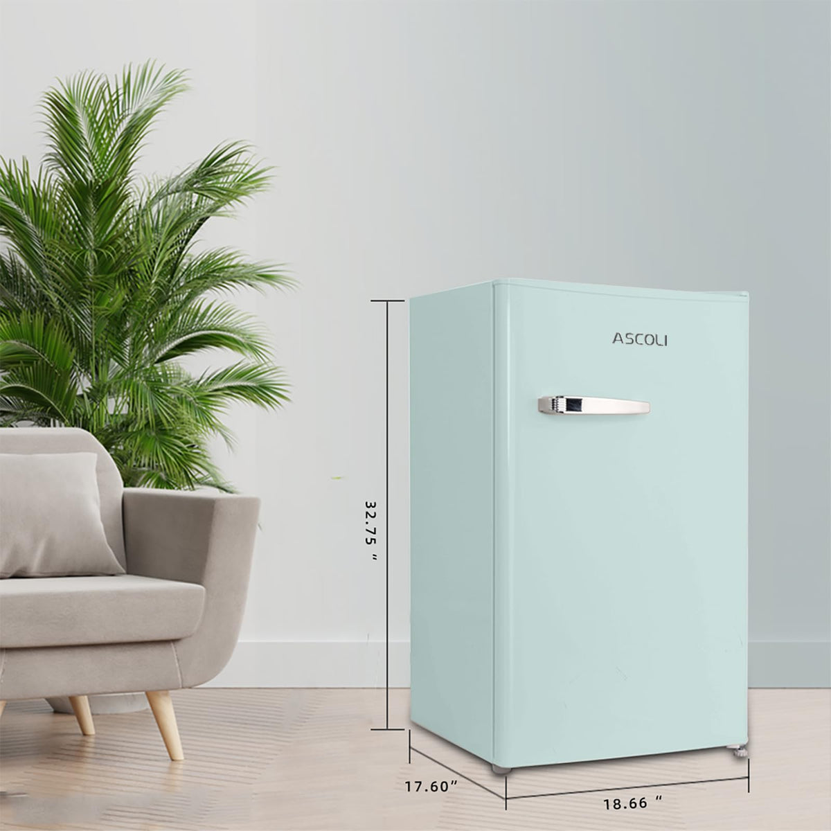 Retro Mini Fridge 85L, Compact Refrigerator, Under Counter Fridge, Direct Cooling, Super Quiet, Adjustable Racks, Metal Handle, Mechanical Control, Led Light