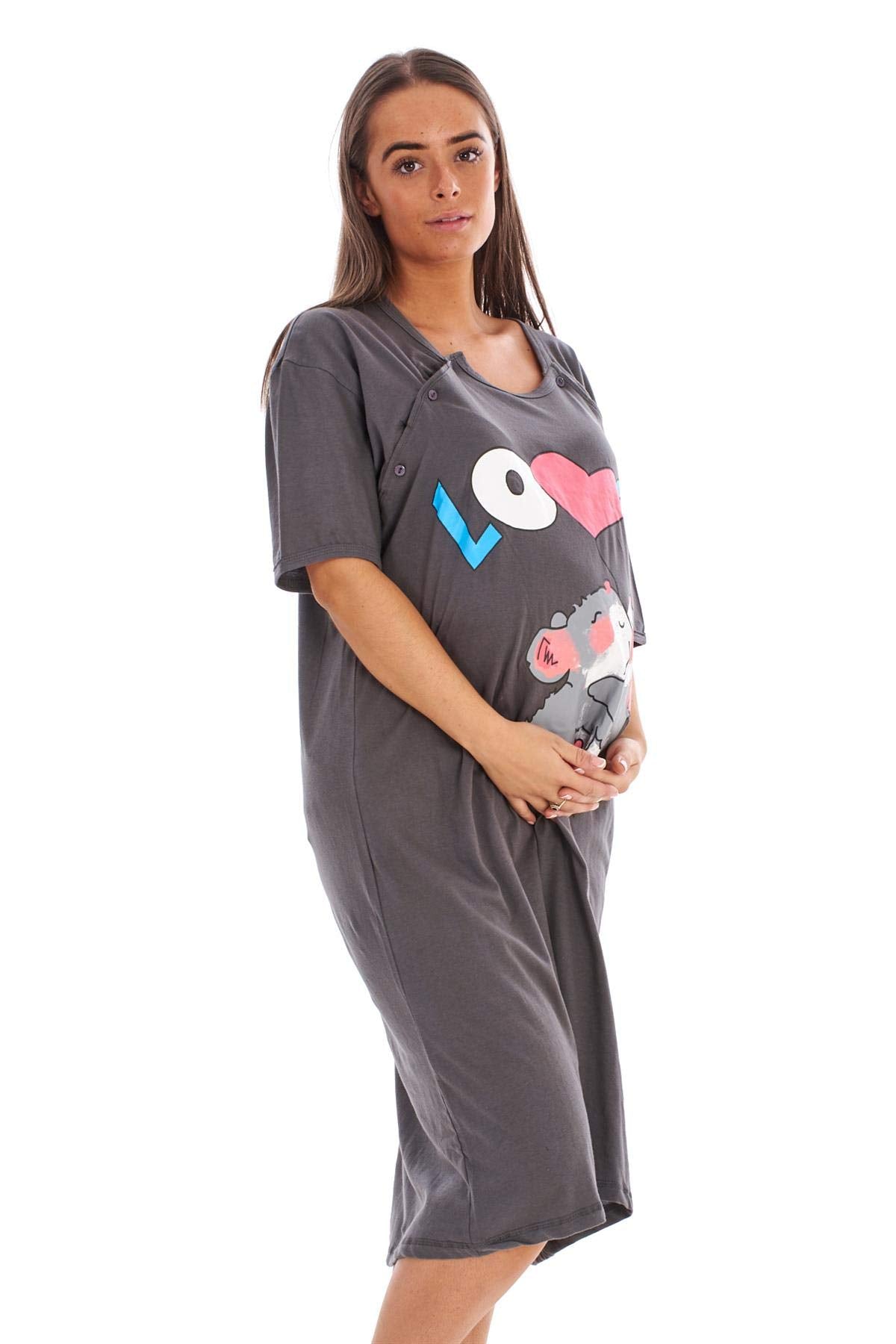 Malay Ladies Maternity Nursing Nightdress 100% Cotton Motif Print Breast Buttons Labor