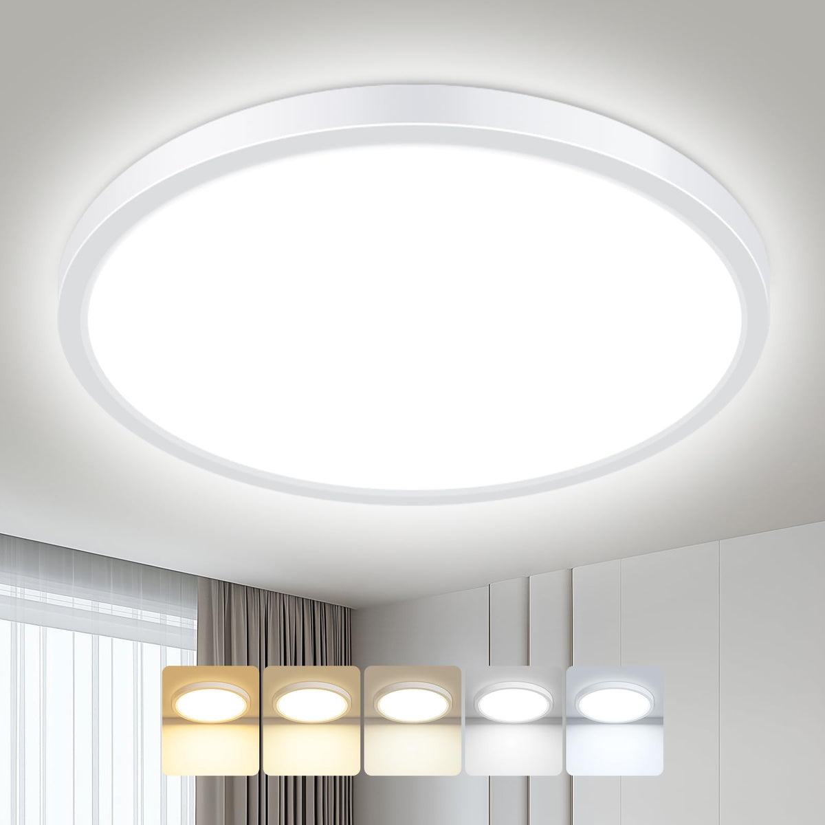 hepside 2 Pack Bathroom Ceiling Light 30cm, 3000K/3500K/4000K/5000K/6500K 5CCT LED Ceiling Lights, 24W, Modern, Waterproof, Round Flush Mount for Bathroom, Kitchen, Bedroom, Hallway