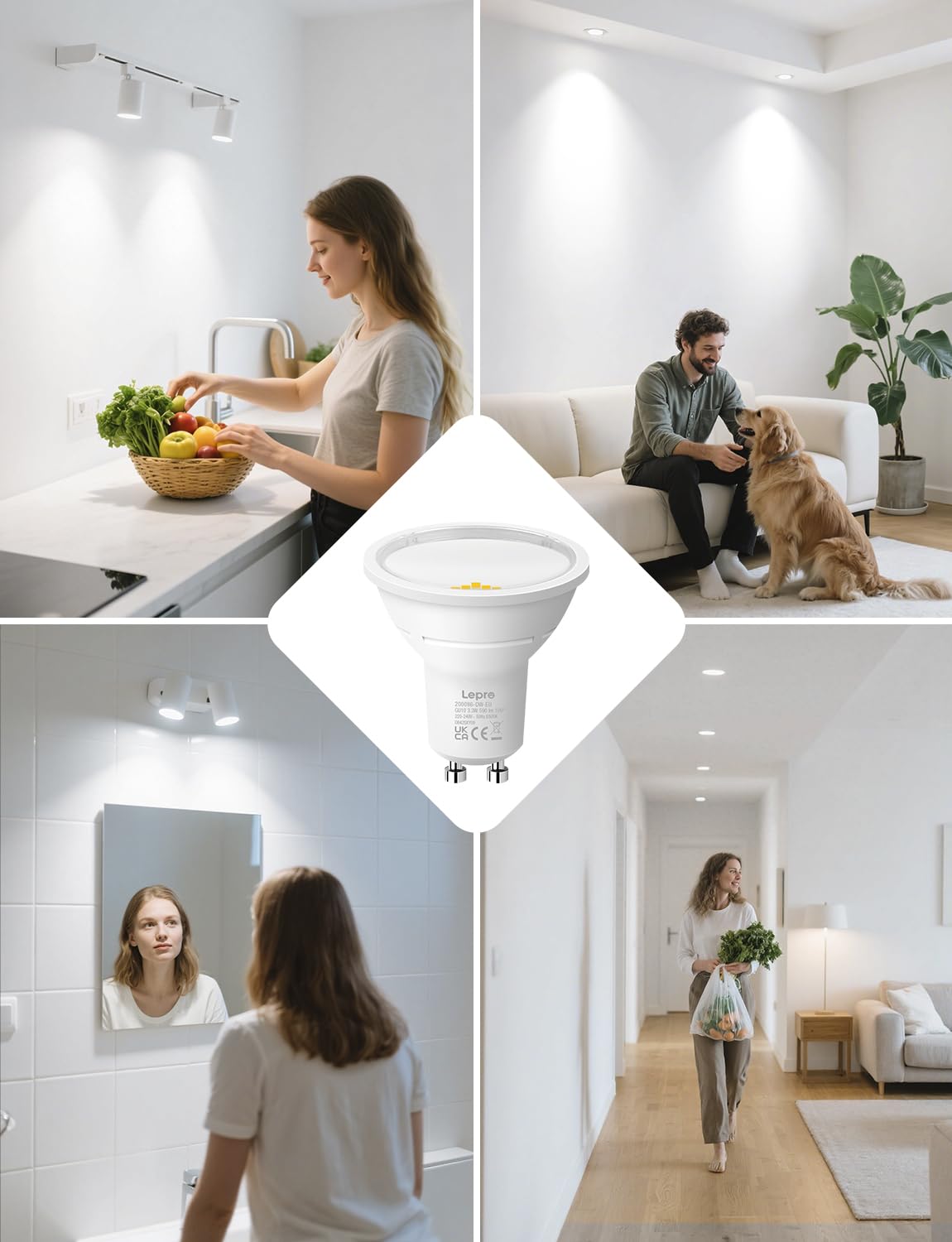 Lepro GU10 LED Bulbs A Rated, Cool White 6500K, 590LM,3.3W (50W Equivalent)