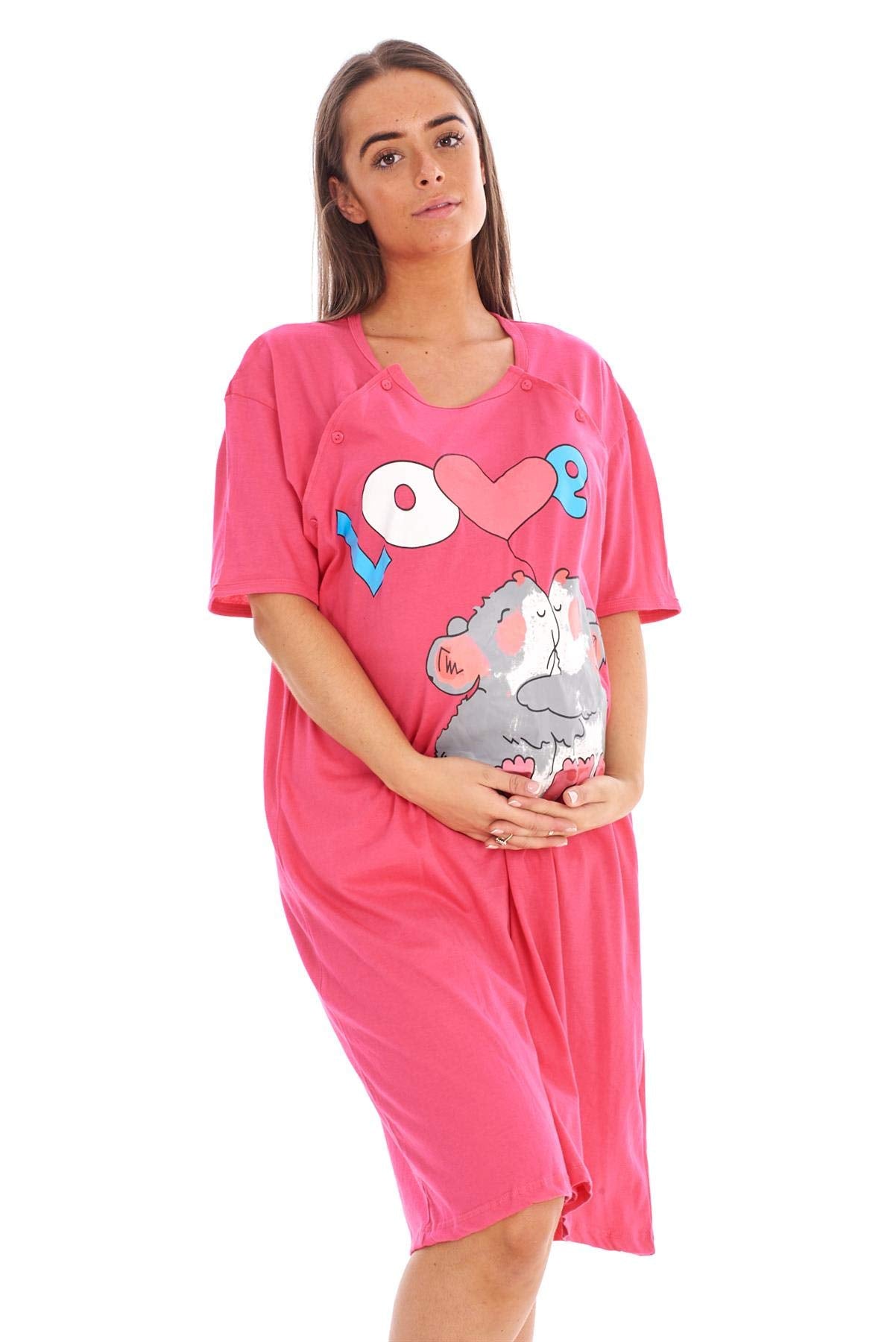 Malay Ladies Maternity Nursing Nightdress 100% Cotton Motif Print Breast Buttons Labor