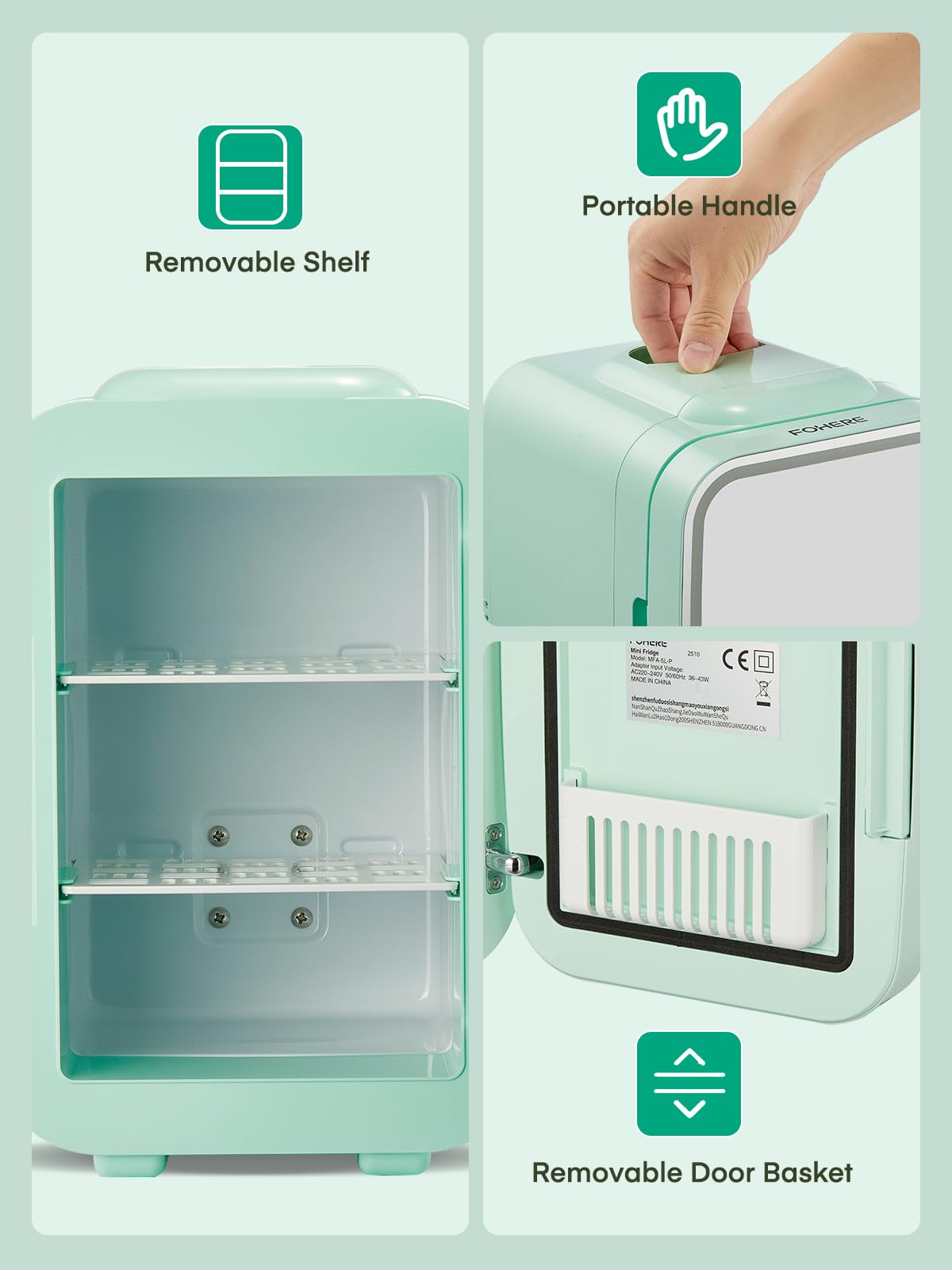 FOHERE Mini Fridge for Bedrooms, 5L/6 Can Portable Skincare Fridge