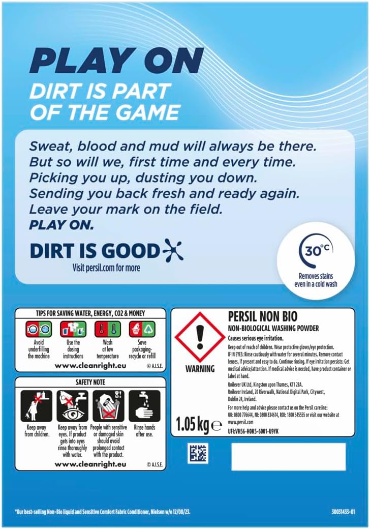 Persil Non Bio Washing Powder gentle next to sensitive skin for outstanding stain removal in cold washes 21 washes (1.05 kg)