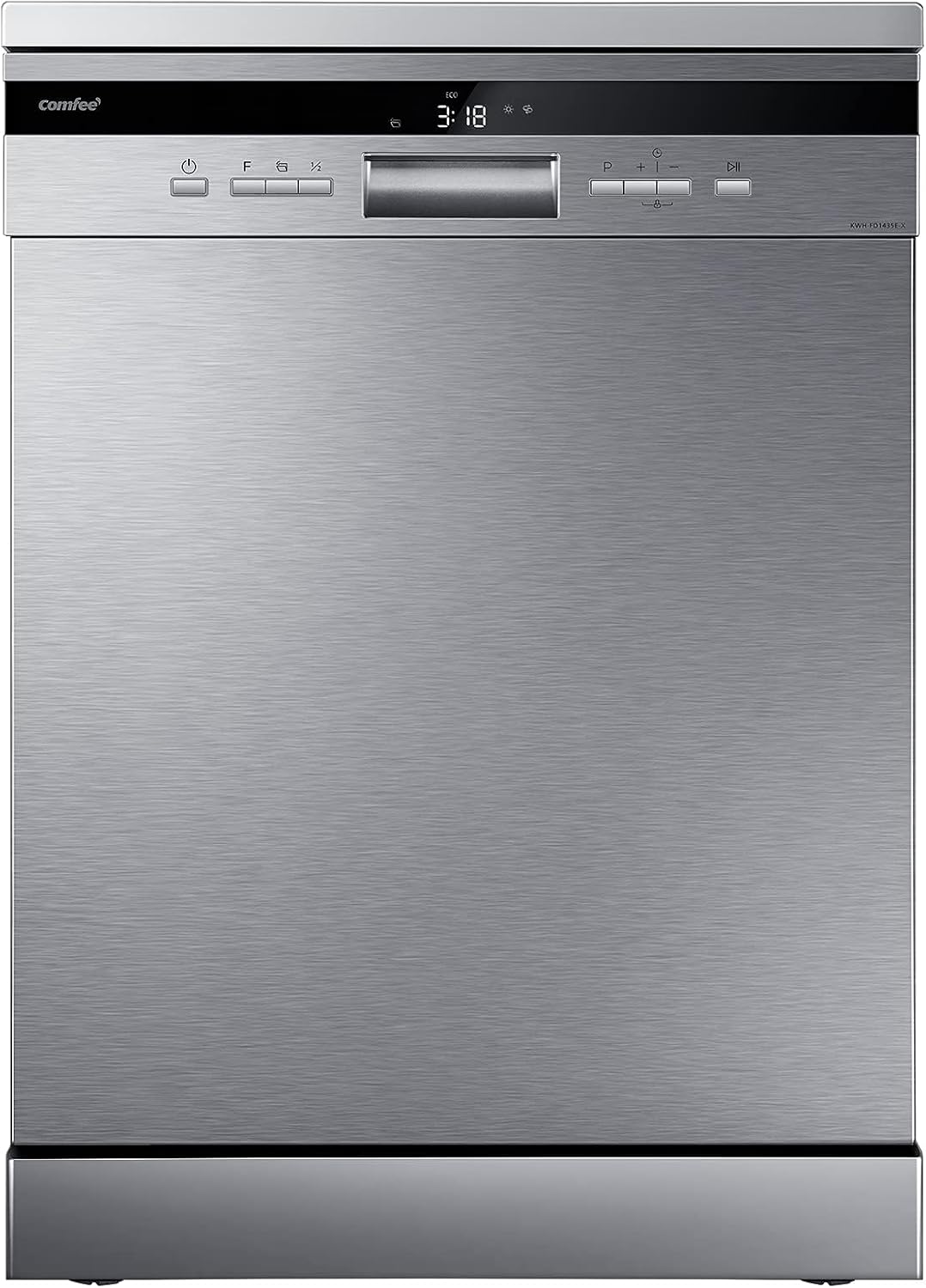 COMFEE' 60cm Freestanding Dishwasher, 14 Place Settings, Stainless Steel