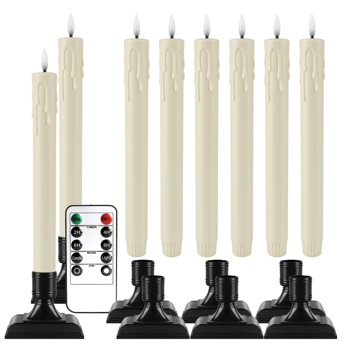 LIVEN Flickering Flameless Candles Battery Operated with Remote,Led Pillar Candles with Realistic Moving Wick Candles for Halloween,Christmas,Home Decor Pack of 12 (D2.2 xH 5" 6" 7")(White)