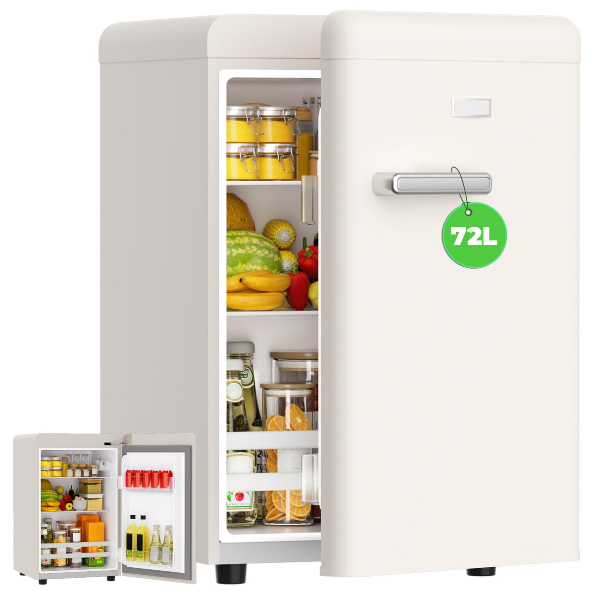 LIKEEM Retro Mini Fridge 72L, 43dB Quiet, Vintage LED Cooler, 7 Temp