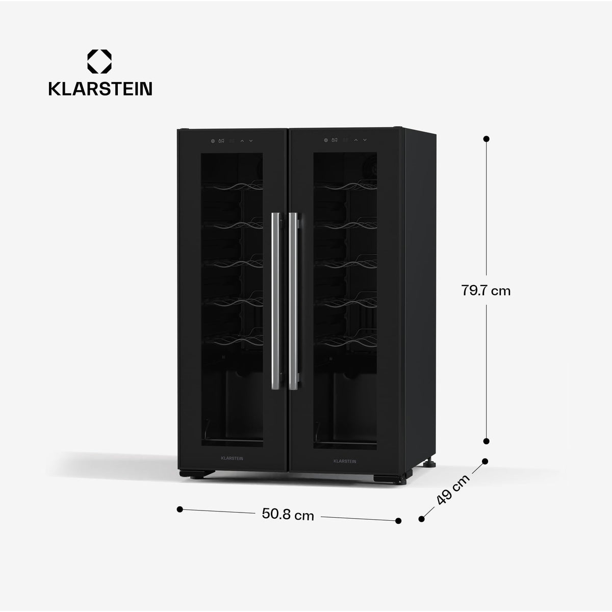 KLARSTEIN Shiraz Wine Cooler Black – 8 Bottles, 1 Zone | Freestanding Wine Fridge with Glass Door, Quiet, 5–18 °C, LED, Stainless Steel Frame