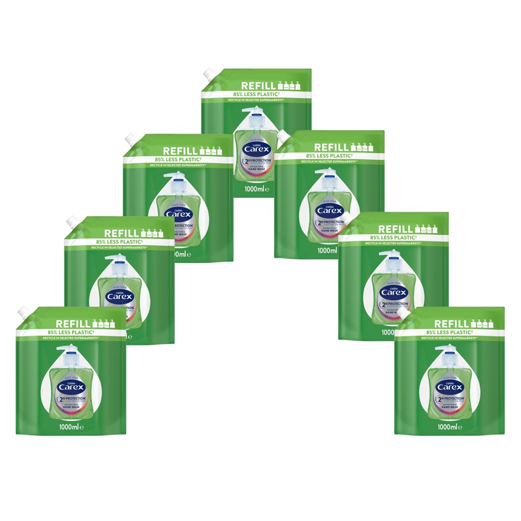 Carex 2 Hour Protection Antibacterial Moisture Hand Wash Refills, Liquid Hand Soap Eco Refill for Homes & Businesses, Caring Hand Wash, Bulk Buy, Pack of 3 x 1 litre