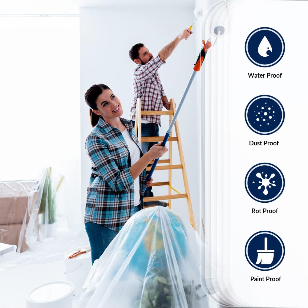 ARVO 6 Pack Extra Large Plastic Dust Sheets for Decorating - 3.6m x 2.75m (12ft x 9ft), Waterproof Polythene for Painting, Furniture, Floor Protection, Packaging May Vary