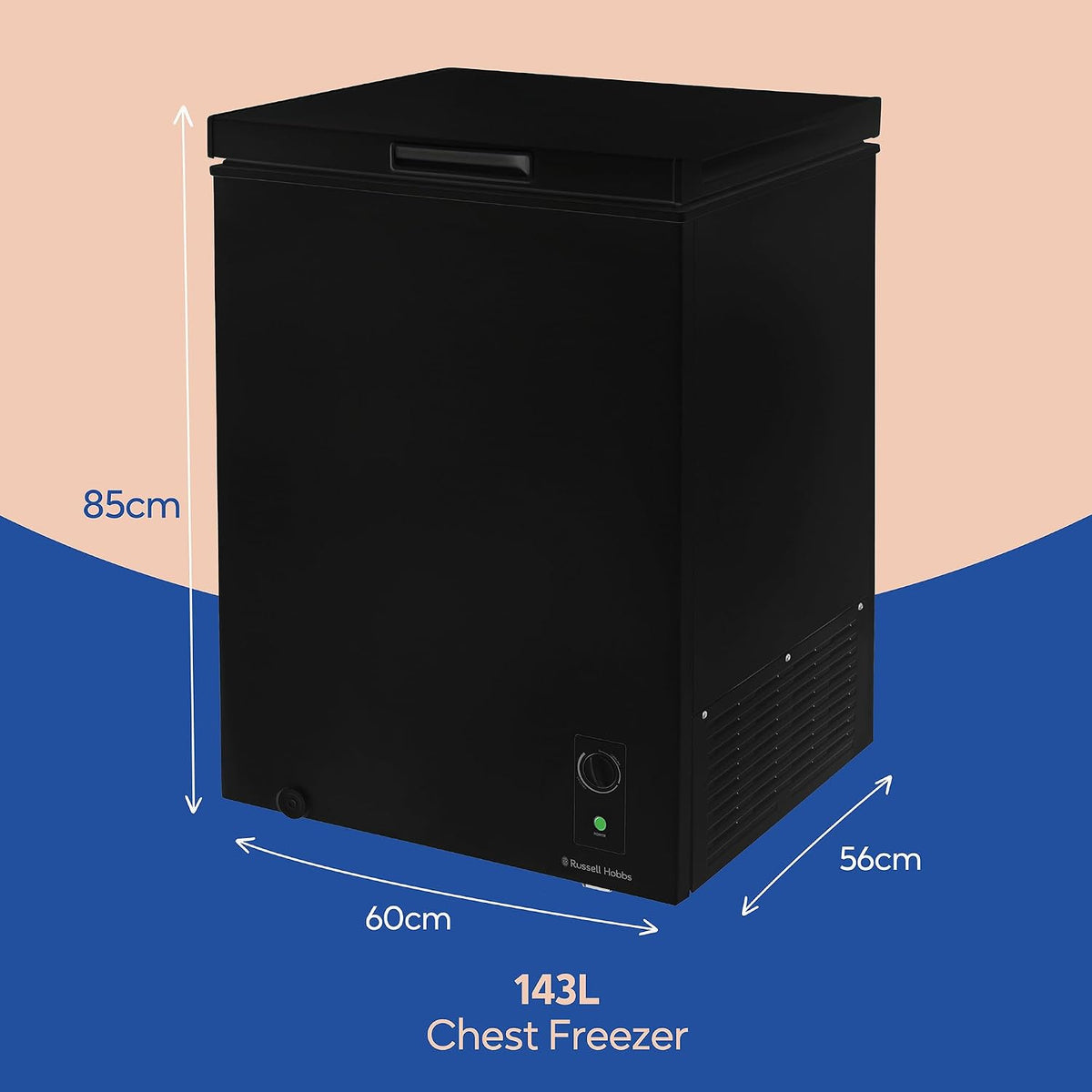 Russell Hobbs White Chest Freezer 143L Freestanding, Adjustable Thermostat, Chill or Freeze Function, 4 Star Freezer Rating & Suitable for Outbuildings & Garages RH142CF0E1W