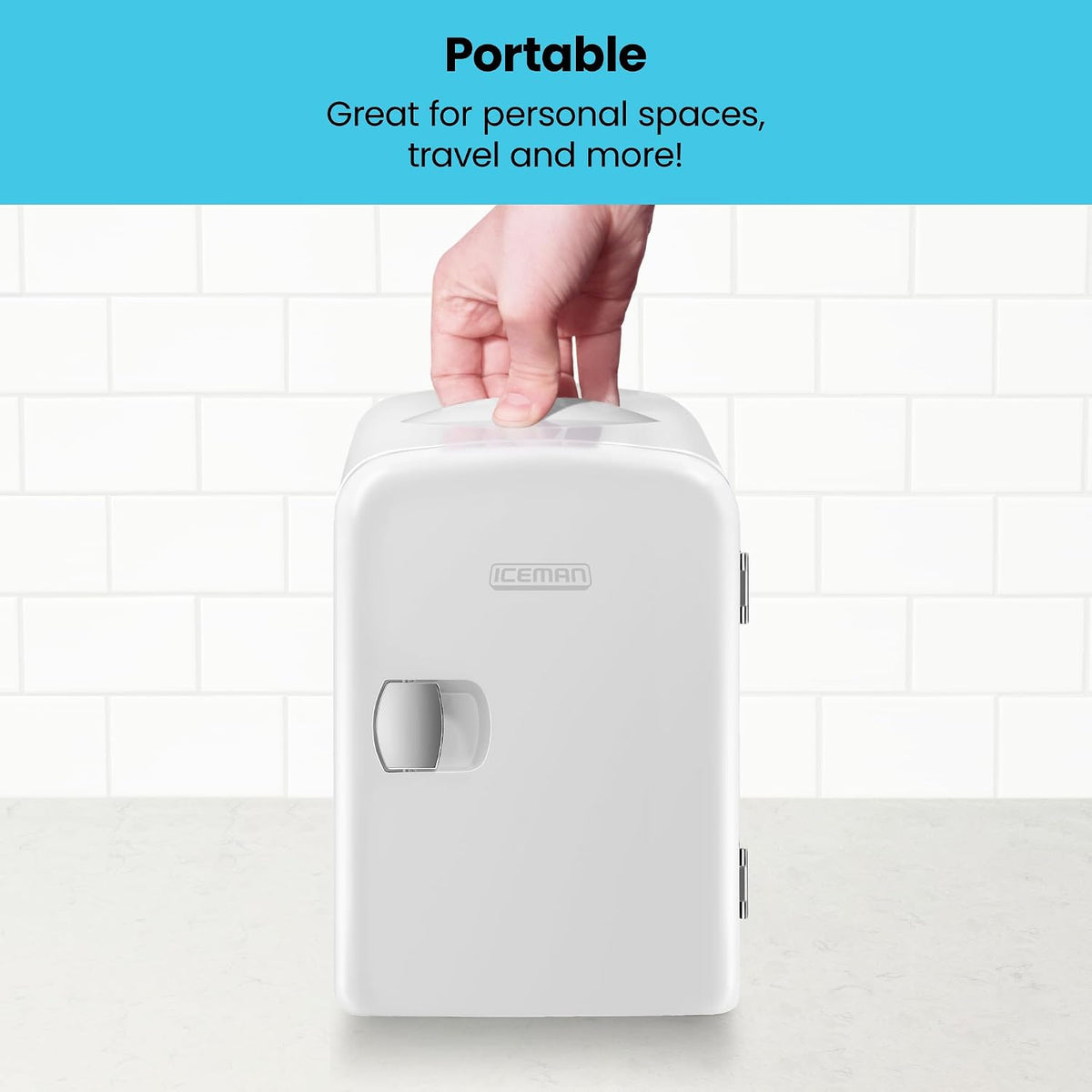 Iceman Mini Portable Eraser Personal Fridge, Cools & Heats, 4 Litre Capacity, Chills 6 12oz cans, 100% Freon-Free & Eco Friendly, Includes Plugs for Home Outlet & 12V Car Charger, Black