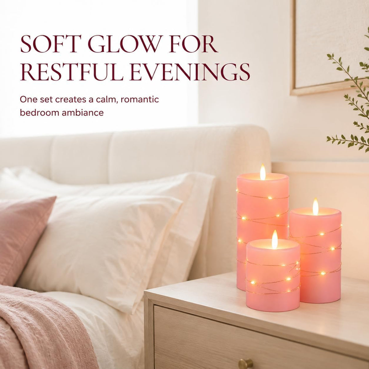 Da by 3 Pack Ivory Flameless LED Candles with Fairy Lights, Realistic Moving Flame Paraffin Wax Candles, Remote Control, Soft Warm Light, 8cm D x 12.5/14.5/16.5cm H, Indoor Wedding Home Decor