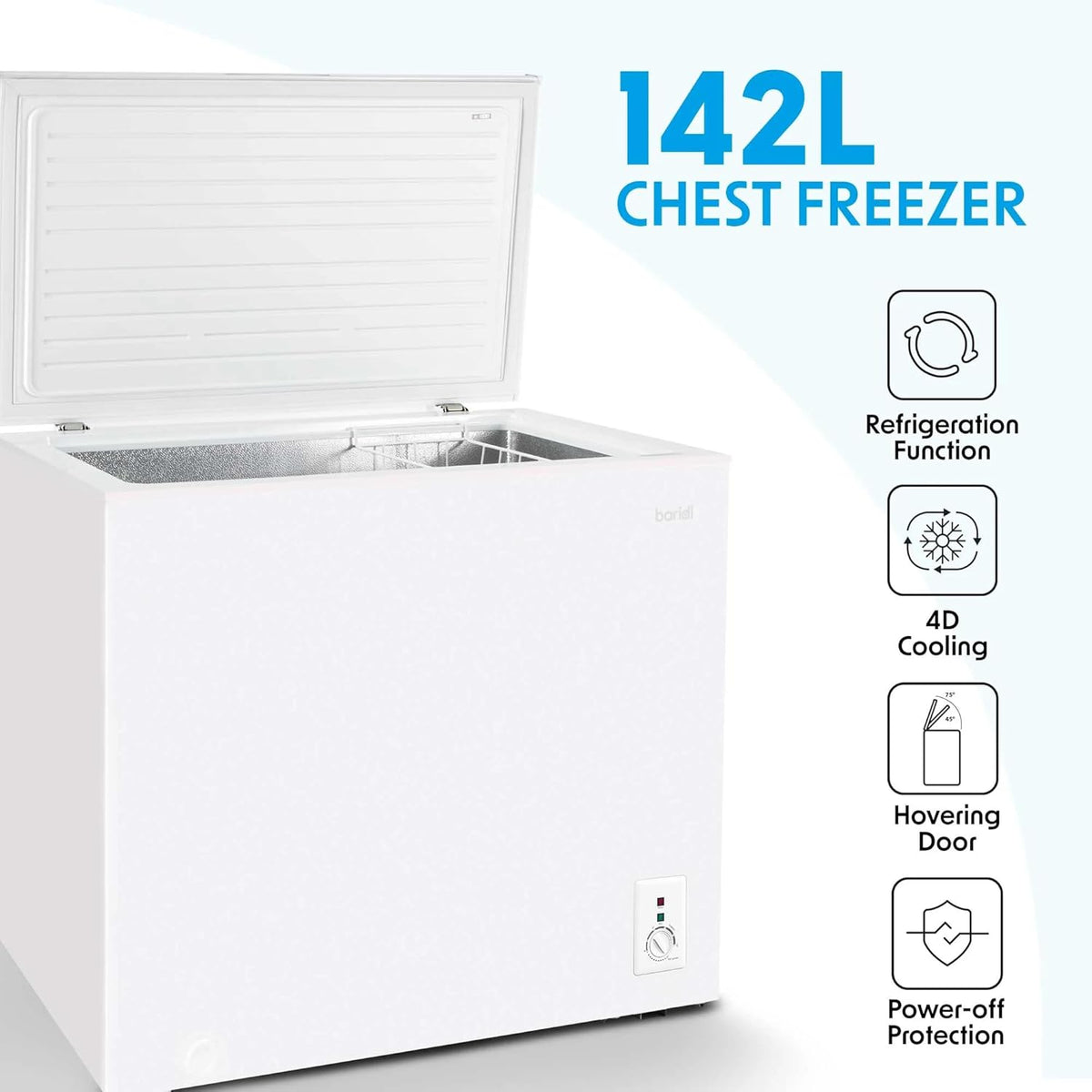 Baridi 299L Freestanding Chest Freezer with Adjustable Thermostat, Black - DH261