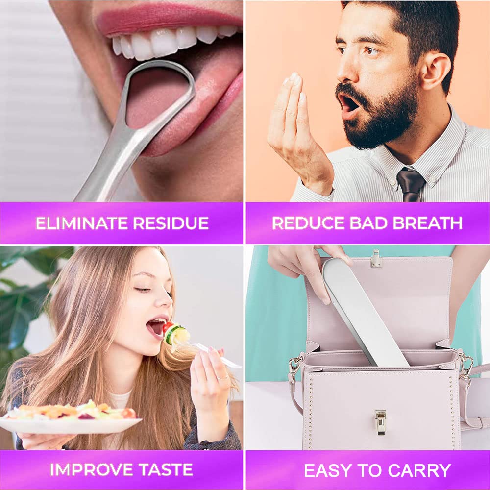 Tongue Scraper Stainless Steel,Tongue Cleaners Fresh Breath Restored Taste U Size(2Pcs)