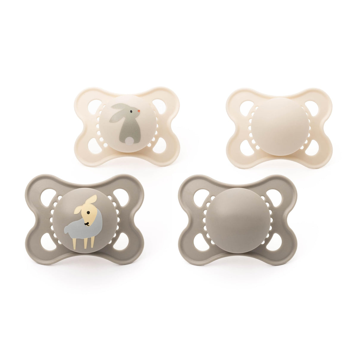MAM Original Dummies, 0-6M, 4 Pack, 2X Day and 2X Night, Grey/Linen