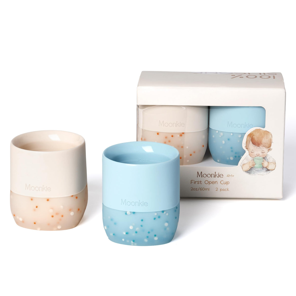 Moonkie Baby Cup | Silicone Open Cup Baby from 6 Months | Weighted Base (Anti-Tip) | BPA Free | Capacity Markings | 60ml (Ether)