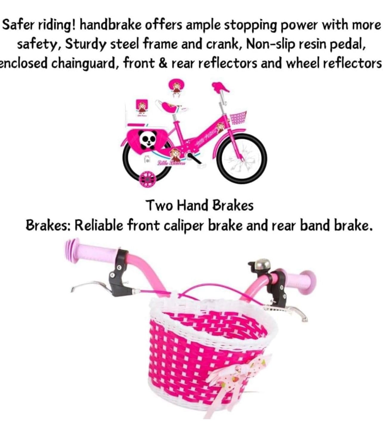 Pink Girls Bike 16" with Stabilisers, Basket & Bell — Adjustable Seat & Handlebars