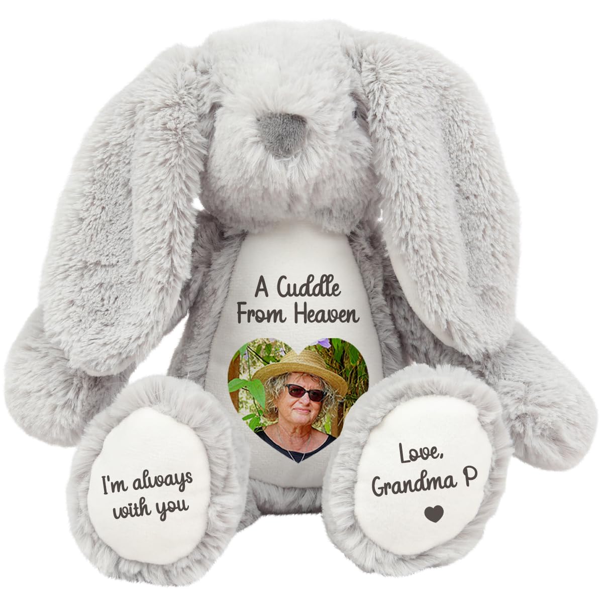 Personalised Memory Teddy Bear with Heart-Shaped Photo – “A Cuddle From Heaven” Keepsake Gift – 28 Bear Styles – Add Your Text & Choose Colour – Custom Memorial Bear (White Angel Teddy)