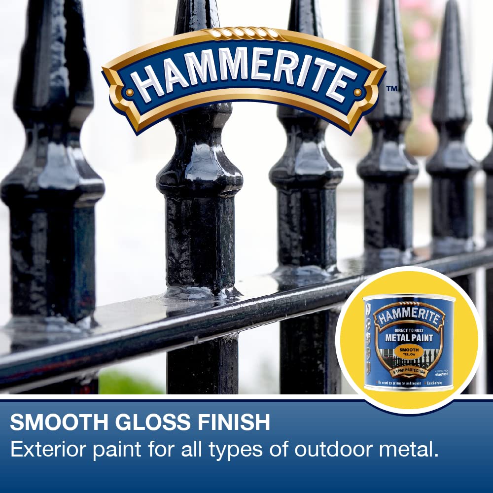 Hammerite Direct to Rust Metal Paint - Smooth Black Finish 250ML, 5084863