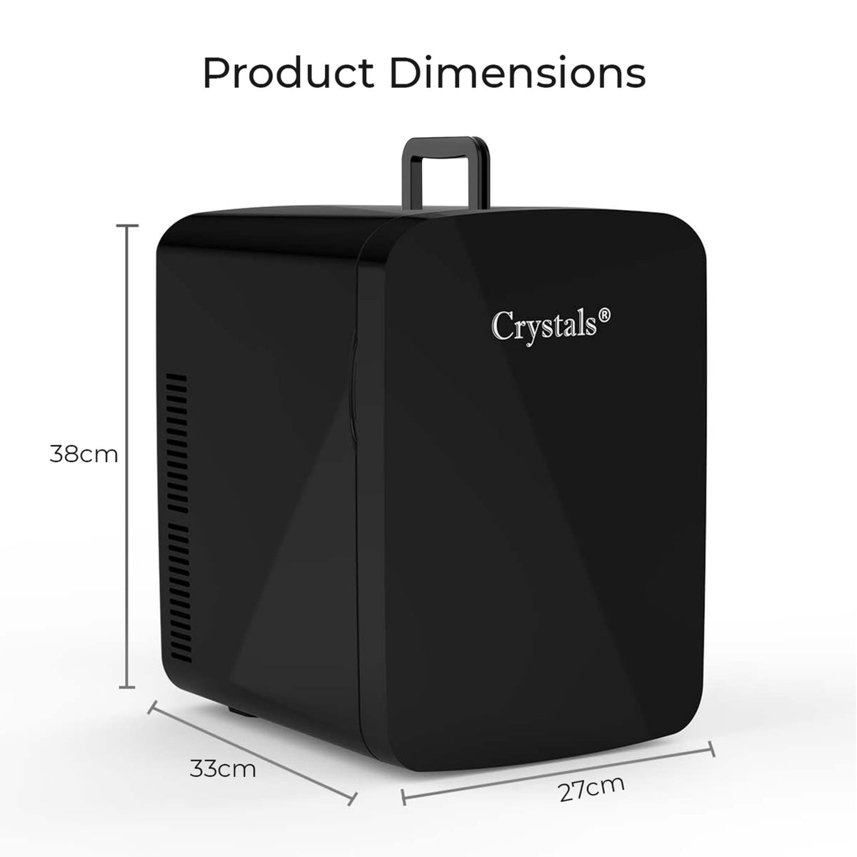 Crystals Mini Fridge, 10L Table Top Small Fridge Cooler & Warmer for Car Bedrooms Desk Office, 12V DC - 220 AC, Energy Efficient (Black)