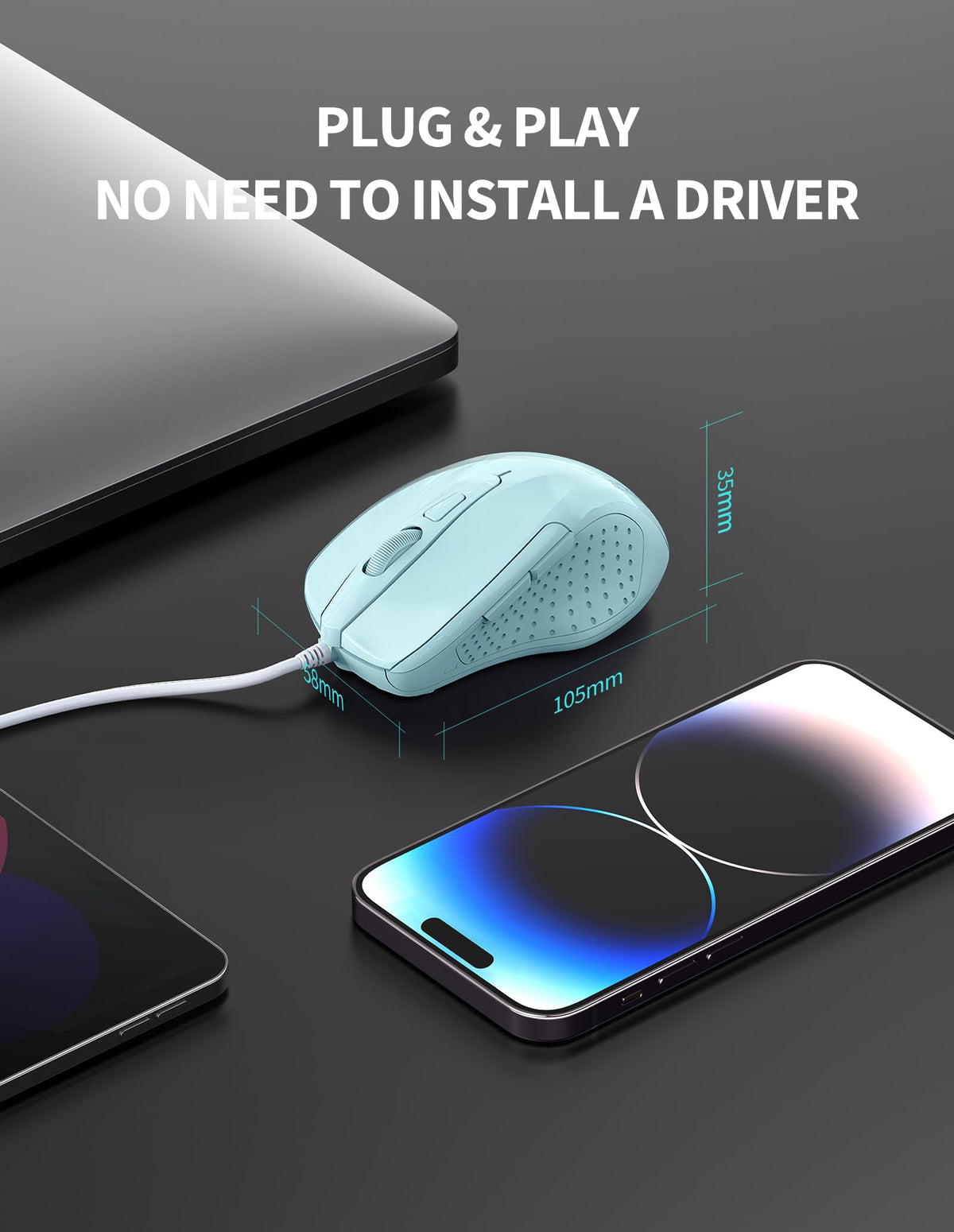 TECKNET USB Wired Mouse, 6400 DPI Mice 4 Adjustable DPI with 6-Button Corded, Optical Computer Mouse with Ergonomic Design for Laptop, Chromebook, PC, Desktop, Mac, Notebook