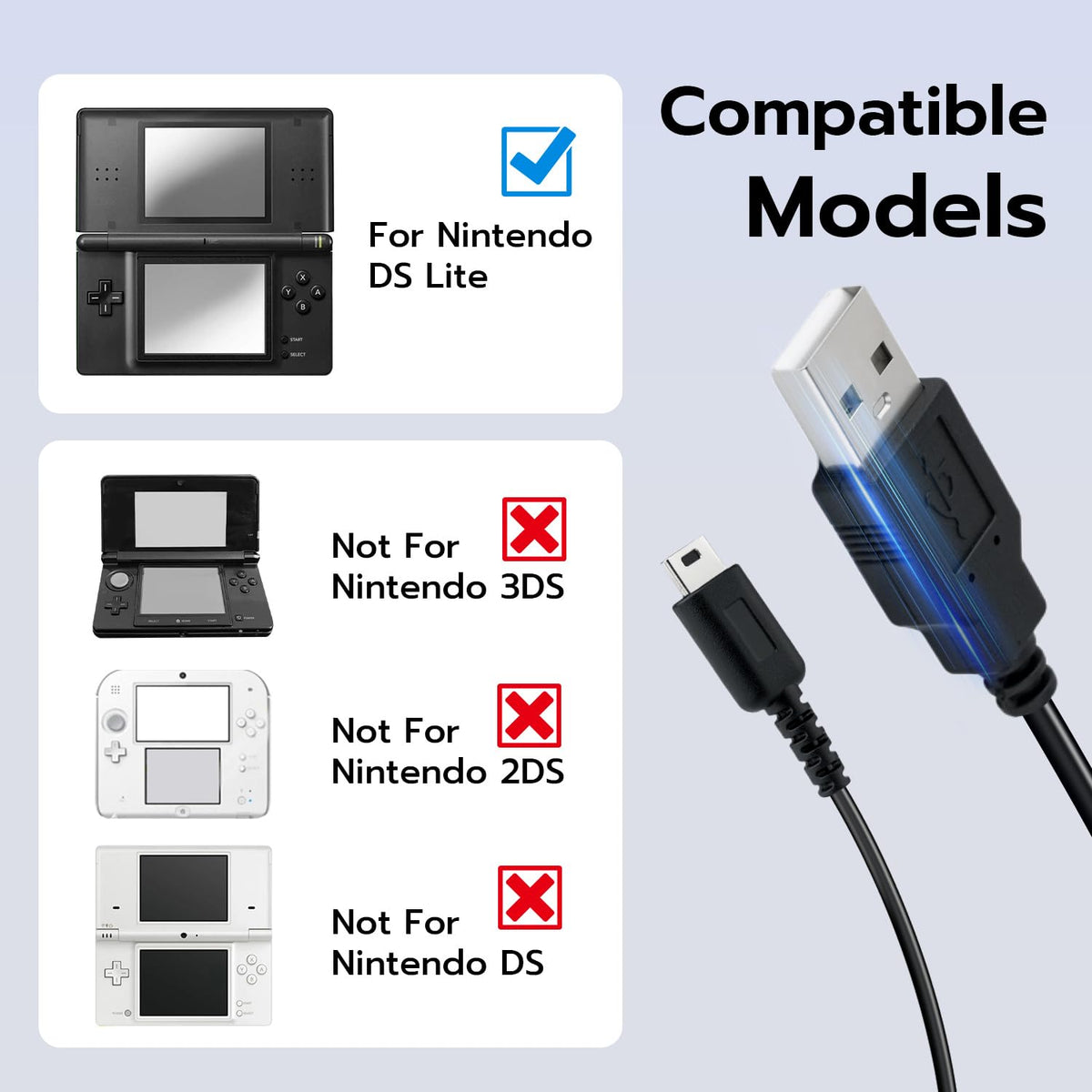 Mcbazel 1.2m Charging Cable for Nintendo DS Lite Only, Play and Charge Lead