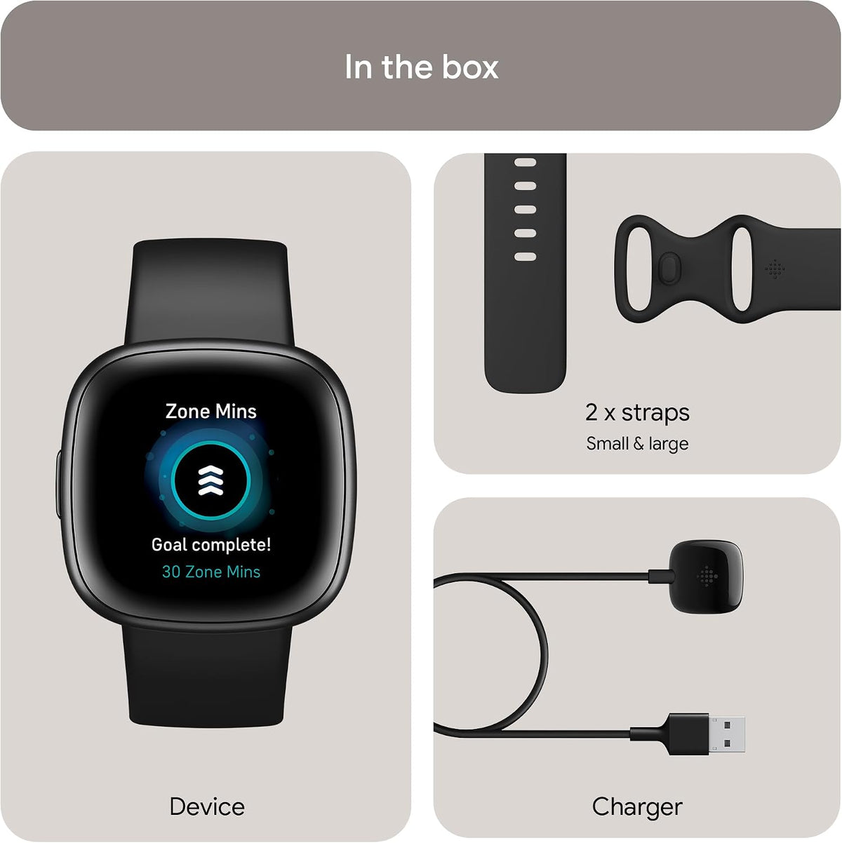 Fitbit Google Versa 4 Fitness Smartwatch with 3 Months Google Health Membership Included and up to 6 days battery life - compatible with iOS & Android, Black/Graphite Aluminium