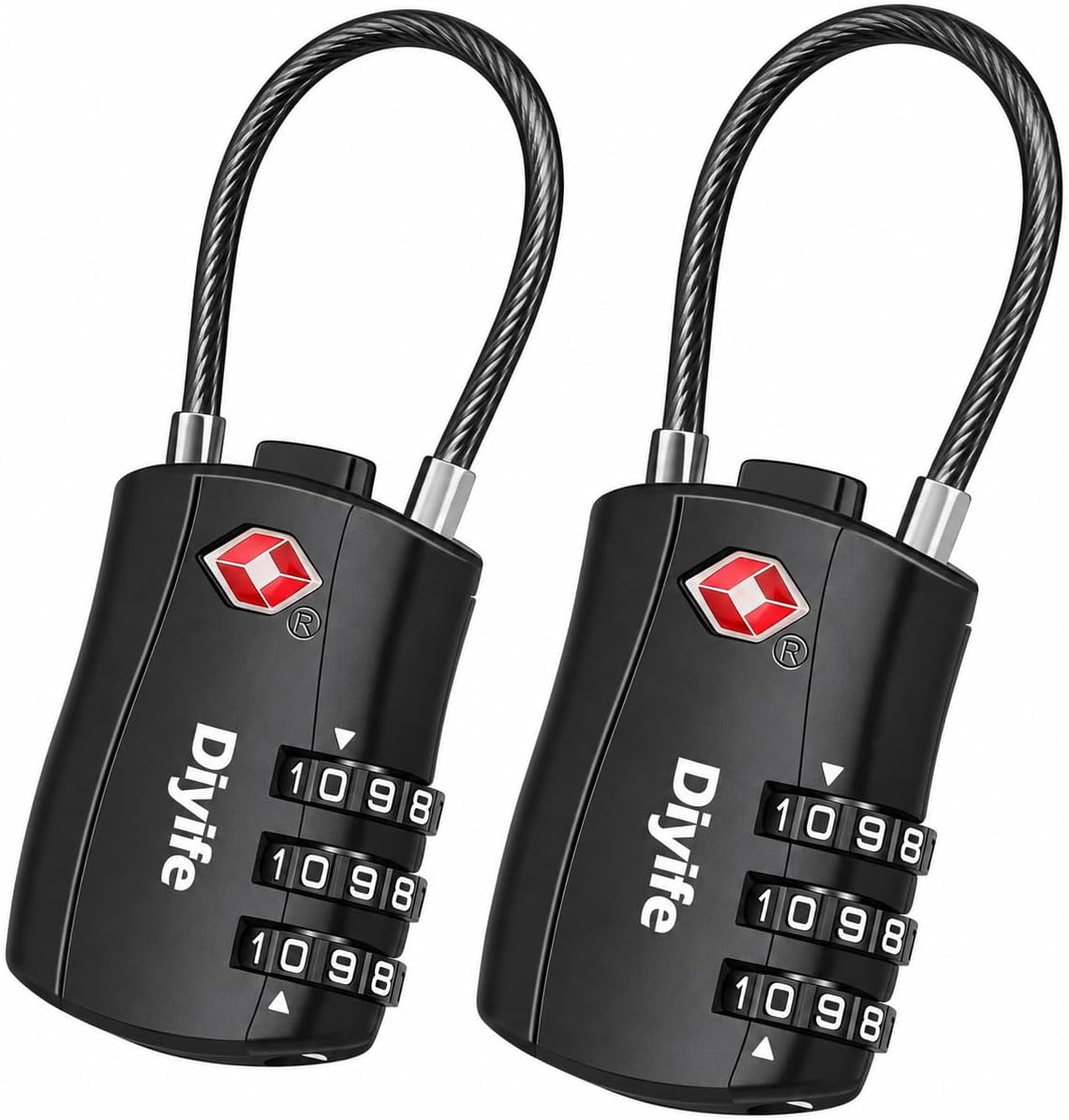 Diyife TSA Approved Luggage Locks with Flexible Steel Cable, Easy to Set up
