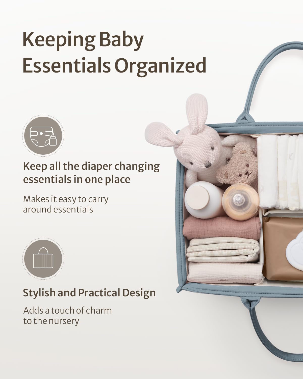 Blissful Diary Nappy Caddy Organiser, Baby Diaper Caddy for Nappy Station, Stylish Storage Basket for Newborn Essentials, Baby Shower Gifts for Girl or Boy, Woodland Cream