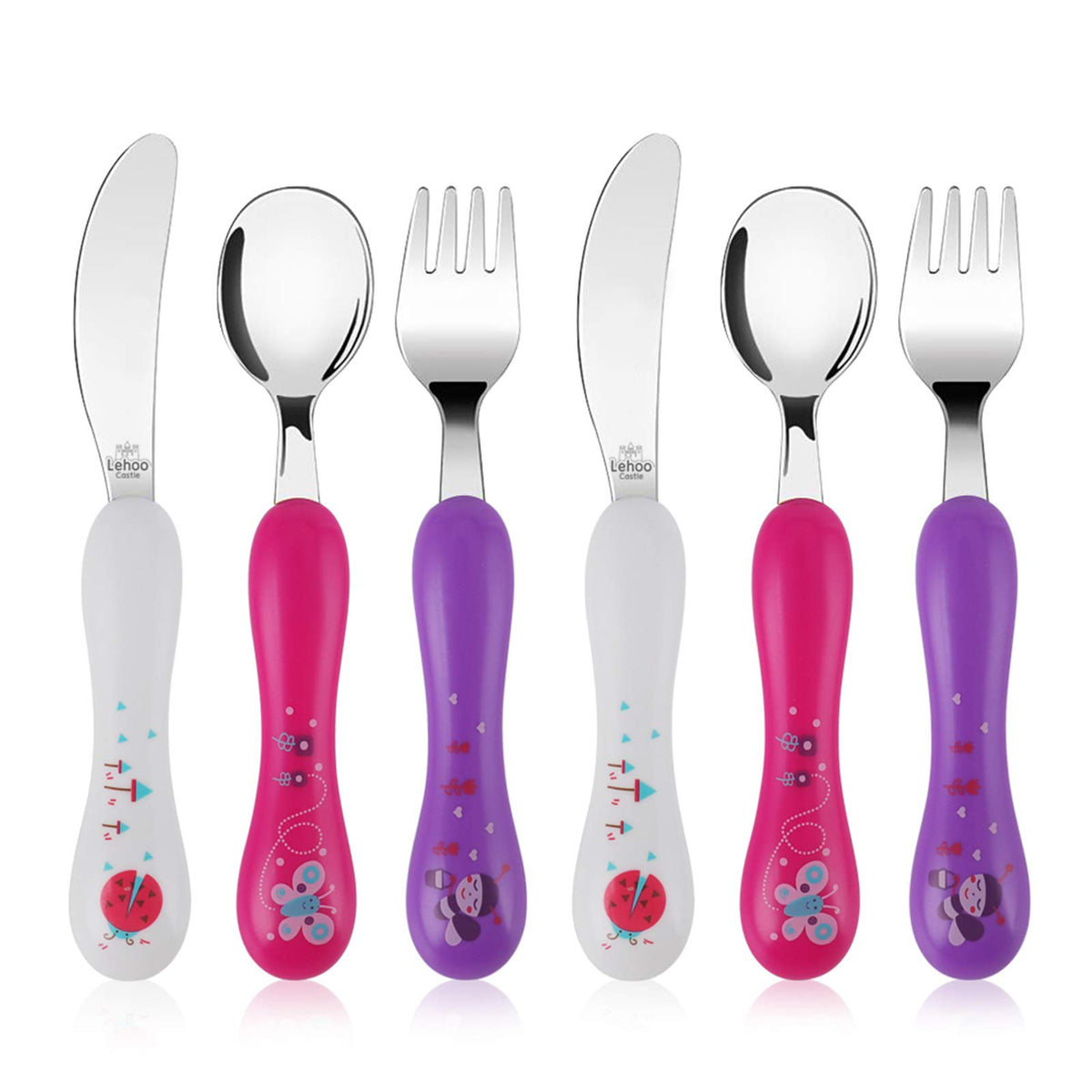 Lehoo Castle Stainless Steel Toddler Cutlery Set, 6-Piece Dinosaur Design