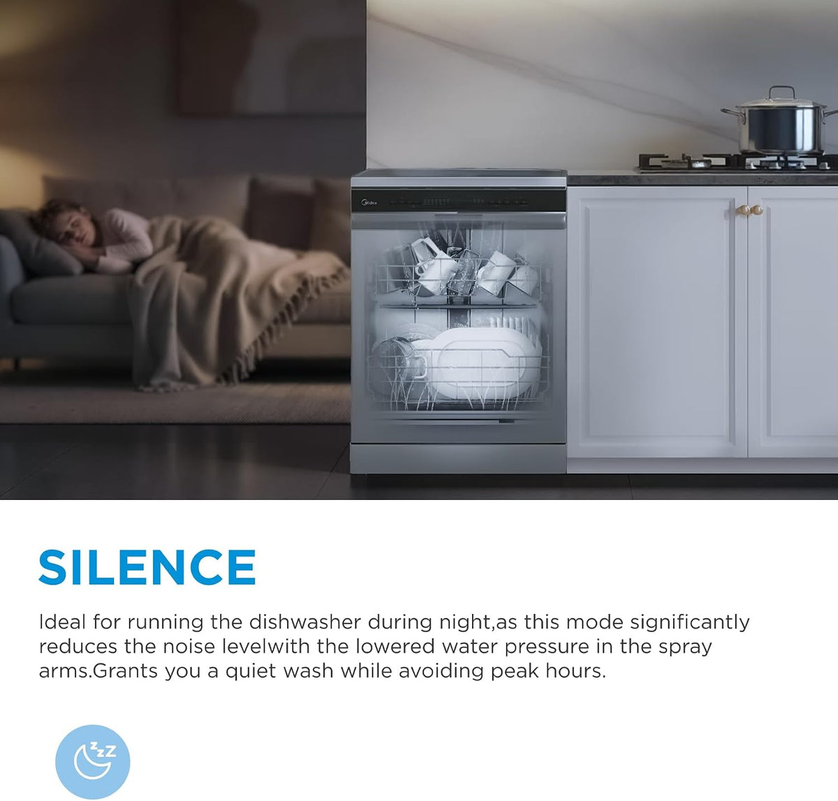 Midea 60cm Freestanding Dishwasher, 14 Settings, Stainless Steel