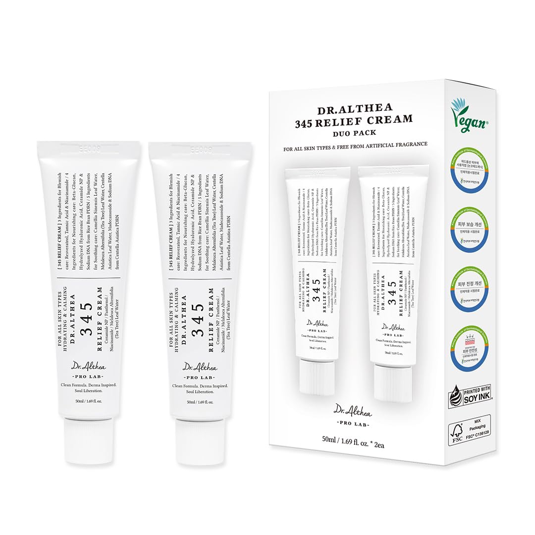Dr.Althea 345 Relief Cream | PDRN & Hyaluronic Acid for Hydration, Blemish Care | Post-Acne Face Moisturizer with Centella & Niacinamide | Korean Vegan Skincare, 50ml